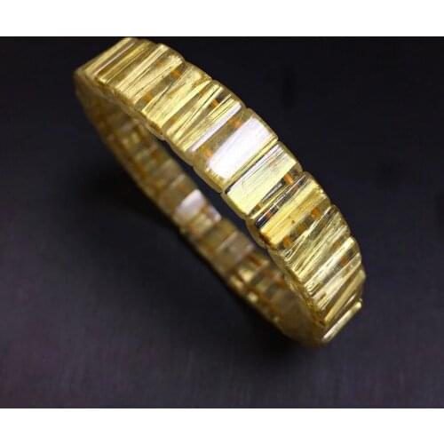 100% Natural Gold Rutilated Quartz Clear Rectangle Beads Bracelet 11x5mm Women Men Fashion Wealthy Stone Genuine AAAAAA