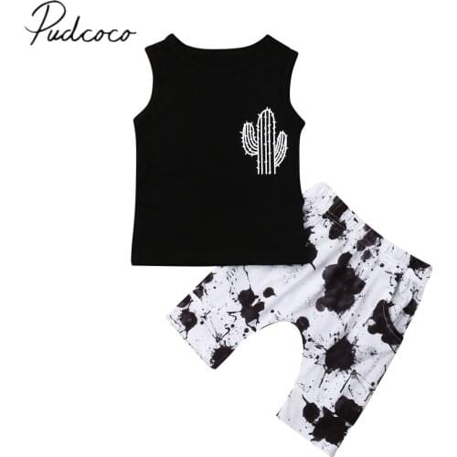2019 Children Summer Clothing Causal Infant Boy Baby Kids Clothes Sets Cactus Sleeveless Black Vest+Printing Pants Outfits 0-3Y