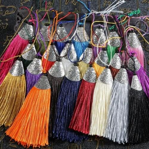 23 Colors Cotton Silk Tassels Black Agate Zinc Alloy Fish Mouth Cap Tassel Charms for DIY Key Chain Curtain Garment Accessories
