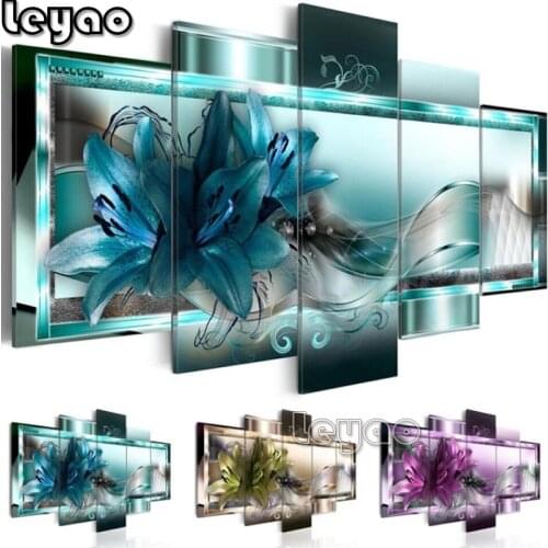 5d DIY Diamond Painting"5 pieces Abstract Flower Blue,Yellow,Purple,lily"Diamond Embroidery Cross Stitch Mosaic Home Decor