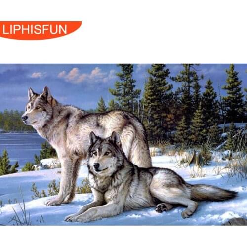 5D Full Drill Diy Diamond Painting Handmade Animal Wolf Cross Stitch Resin Square Diamond Sets Diamond Embroidery