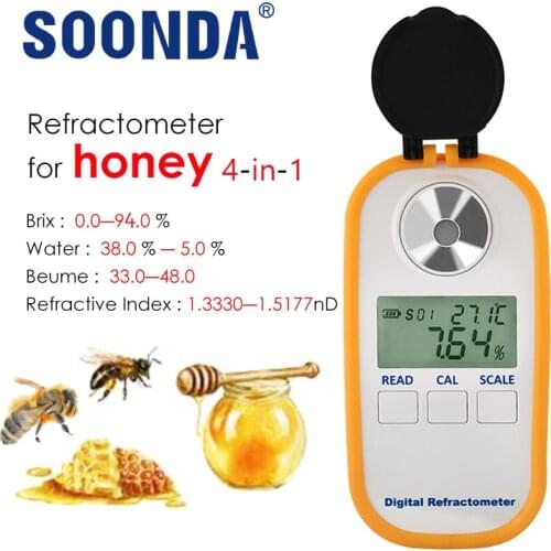 Auto 4-In-1 Refractometer For Honey 0-94% Brix Digital Honey Moisture Baume Hydrometer Sugar Detection For Beekeeping Beekeeper