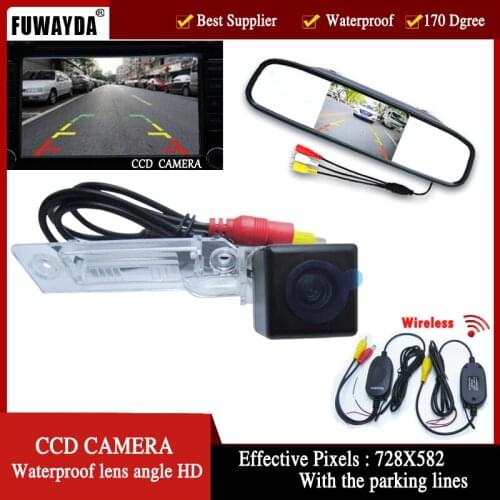 FUWAYDA Wirelelss Car RearView Camera for VW Golf Passat Touran Caddy Superb/T5 Transporter/Multivan,with4.3Inch Mirror Monitor