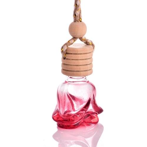 Car Hanging Glass Flower Shaped Pendant Empty Bottle Essential Oil Diffuser Refillable Bottle for Perfume Air Freshener