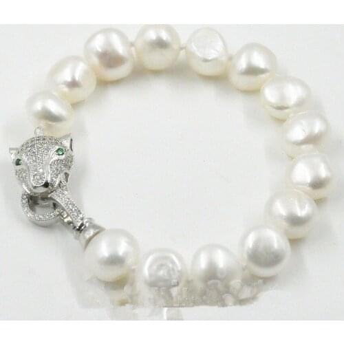New natural 10-11mm white Gray Baroque irregular Pearl Bracelet 8"