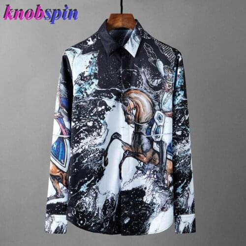 Brand Men Shirt Royal Allover Printing Long Sleeve Mens Shirts Fashion Casual Shirt Men Plus Size 4xl Slim Fit Man Shirts