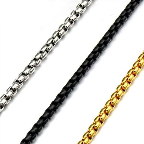 Beichong 3mm Width Stainless Steel Box Chain Necklace High Quality Link Men Silver/Gold/Black Color Waterproof Necklaces