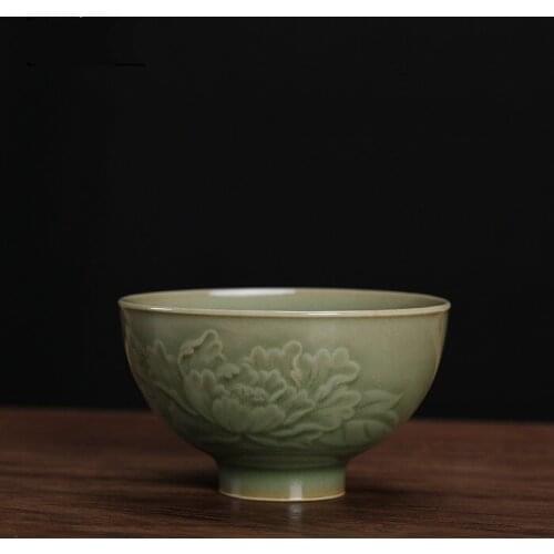 Handmade Antique Immitation of Chai Kiln Cinnabar Body Peony Teacup