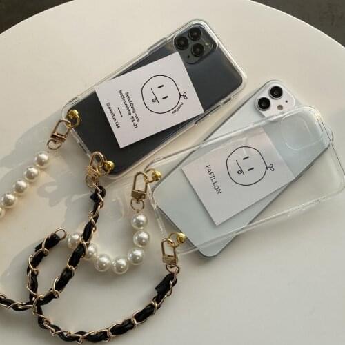 For iPhone 11 Pro XS Max XR Case Fashion Letter Card Case For iPhone SE 8 7 Plus Pearl Bracelet Wrist Strap Lanyard Soft Cover