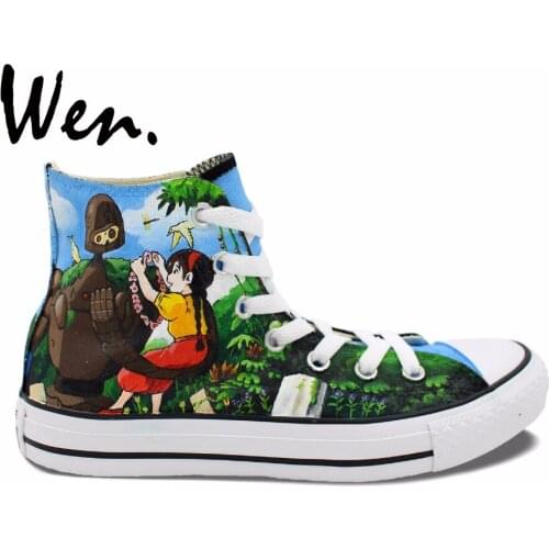 Wen Design Custom Hand Painted Shoes Anime Sneakers Princess Mononoke Castle In The Sky High Top Women Mens Canvas Sneakers