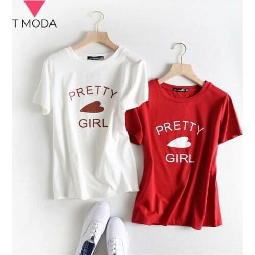 T MODA 2021 Summer Women Pretty Girl Letter Print T shirt Fashion Lady Short Sleeve O-neck Female Chic Cotton Tshirt Tee Tops