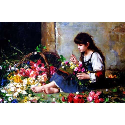 Big size gobelin Tapestry picture for furniture,Lovely Countryside Girl with beautiful Flowers,Wall hanging Art Pictures
