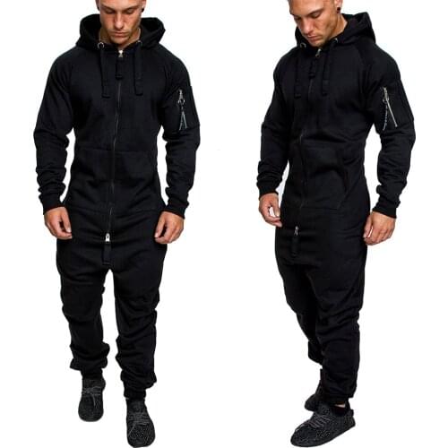 Camouflage Hooded Jumpsuit Men Autumn Long Sleeve Zipper Romper Male Streetwear Sweatshirt Pants One Piece Clothes Plus Size