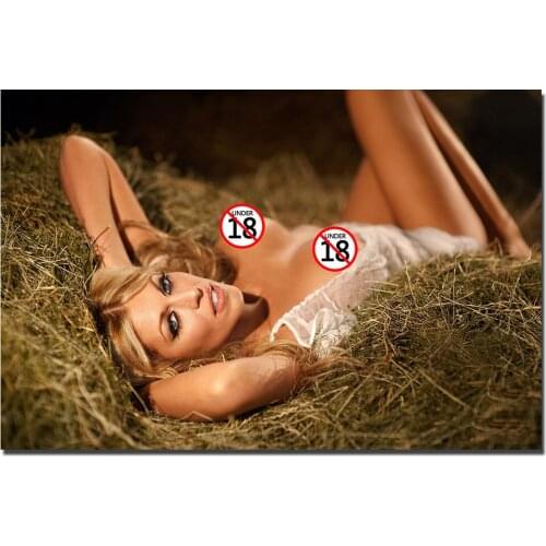 Sexy Girl in straw pile Decorative Posters and Prints Canvas Painting Wall Art Picture For Living Room Decor