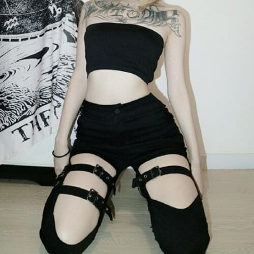 Summer New Fashion High Waist Hole Buckle Feet Pants Ulzzang Harajuku Europe United States Street Hip Hop Black Casual Pants