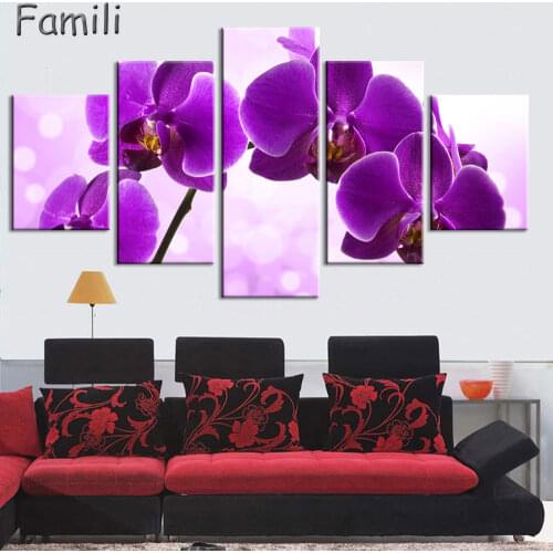 Print poster canvas Wall Art orchids Decoration art oil painting Modular pictures on the wall sitting room cuadros(no frame)5pcs