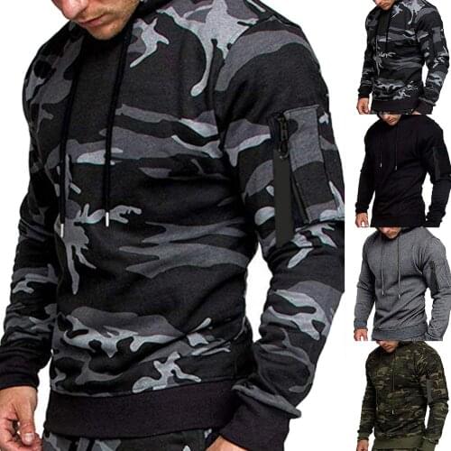 Men Casual Long Sleeve Camouflage Print Drawstring Hooded Sweatshirt Hoodie Casual Jacket Men Loose Casual Windbreaker Coat mens