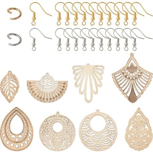 Jewelry Making Kits DIY Earring Set With Wood Big Pendants Jump Ring Earring Hooks Jewelry Findings Mixed Shape 48pcs/set