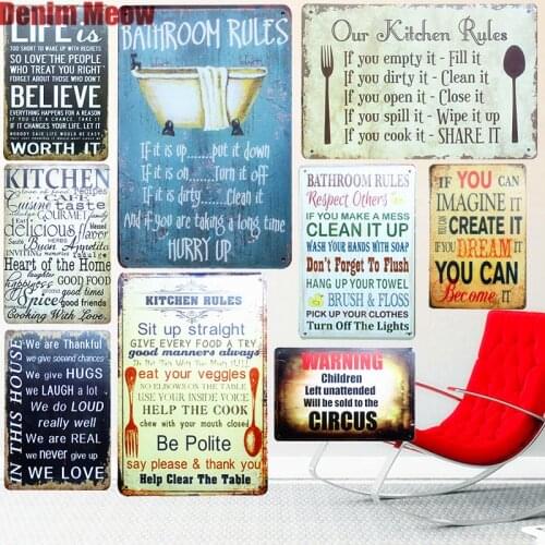 OUR KITCHEN RULES Shabby Chic Metal Signs Bar Pub Restaurant Home Decor ART Wall Stickers Vintage Metal Painting Plaque N090