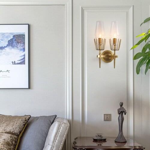 Double head glass wall lamp living room bedroom crystal glass paw simple lighting led bedside lamp European style wall lamp