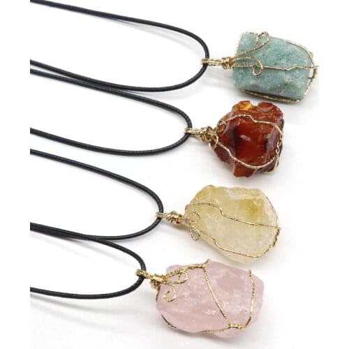 Topaz raw stone around silk pendant pink and white amethyst fluorite Dongling Jade irregular stone necklace accessory