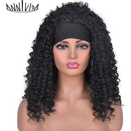 Headband Long Curly Hair Wigs For Black Women Water Wave Natural Glueless Synthetic Heat Resistant Wig 16 Inch Annivia
