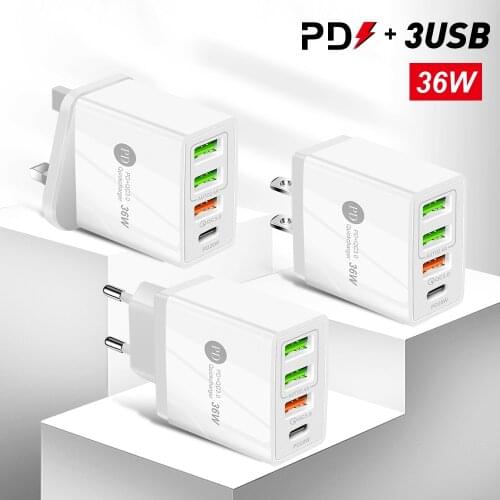 PD36W+QC3.0 2.4A Dual USB Fast Charge Mobile Phone Charger Multi-port USB with PD Charging Head Travel Charger