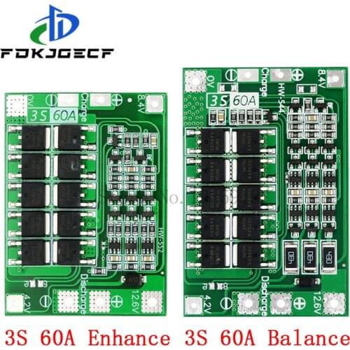 Enhance/Balance 3S 60A BMS Board/ Li-ion 12.6V 18650 BMS PCM Battery Protection Board for Li-ion Battery/18650 Battery Charger