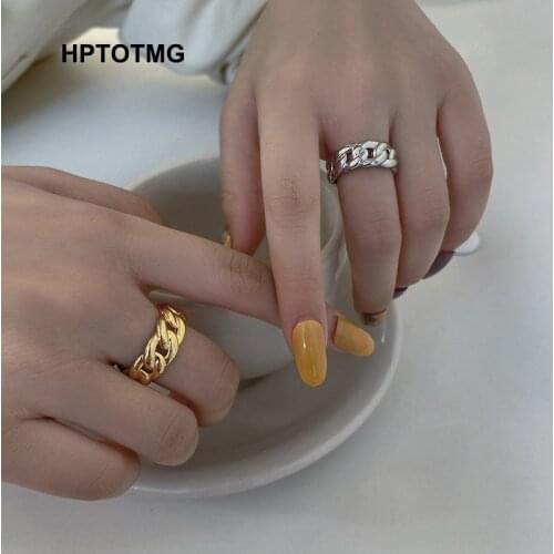 Silver Plated Trendy Cuban Chain Metal Punk Rings for Women Men Handmade Twisted Geometric Rings 2021 Party Jewelry Gifts
