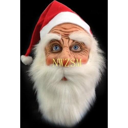 Merry Christmas Santa Claus Latex Mask Outdoor Ornamen Cute Santa Claus Costume Masquerade Wig Beard Dress up Xmas Party