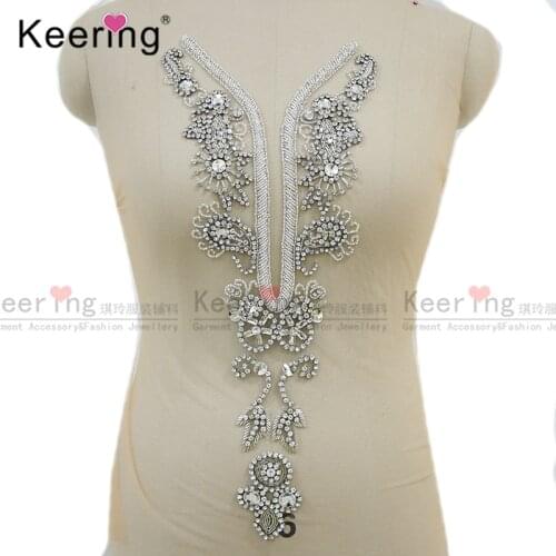 Hand-made bridal rhinestone bodice applique neckline For Wedding Dress WDP-125