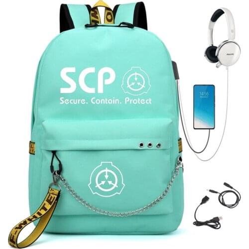 SCP Backpack Special Contain Proctect Printe Backpack Unisex Travel USB Interface Laptop School Bag For Teenager Canvas Mochila
