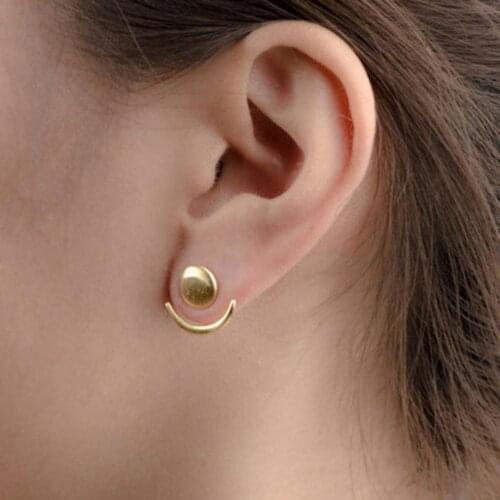 Women Earrings Crescent Moon Phase Round Geometric Ear Jacket Stud