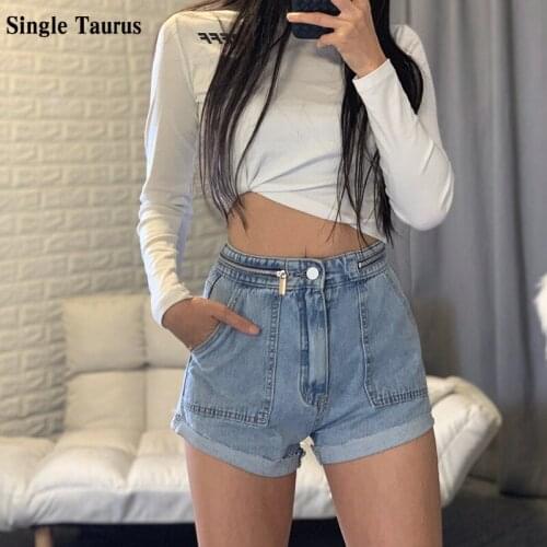 Double Zipper Female High Waist Jeans Shorts Fashion Pocket Summer Denim Korean Streetwear Casual Tight Shorts Pants for Women