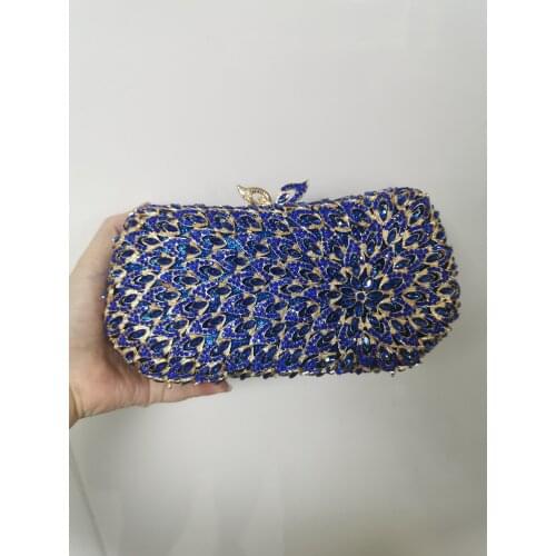 Blue Red Color Crystal Womens Prom Dinner Handbag Lady Female Diamond Fashion Wedding Bridal Party Evening Clutch Bag And Purse