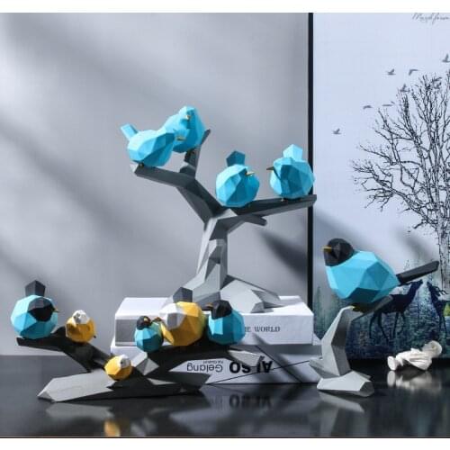 Nordic 3D Geometric Origami Sparrow Bird Desktop Ornaments Living Room Wine TV Cabinet Home Decoration Decor Resin Crafts Gifts