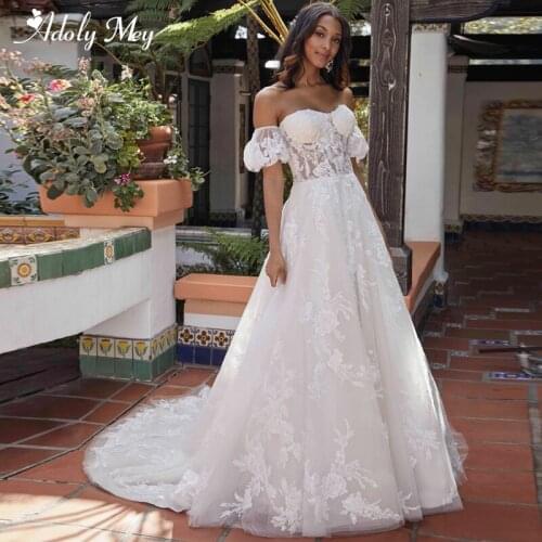 Adoly Mey Romantic Strapless Off the Shoulder A-Line Wedding Dresses Luxury Beading Appliques Court Train Princess Bridal Gown