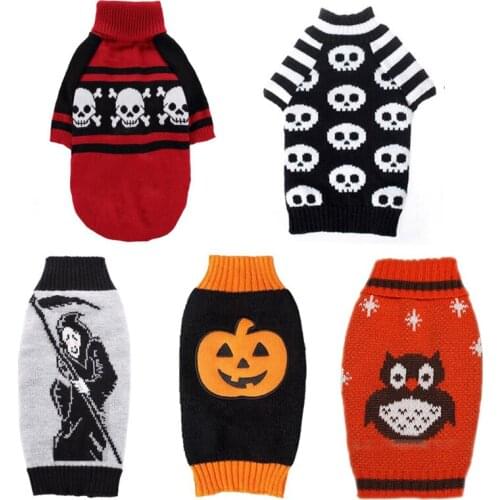 Halloween Dog Sweaters Pet Spring Autumn Skull Printed Knitwear Puppy Turtleneck Sweater For Small Large Dogs Costume XXS-XXL