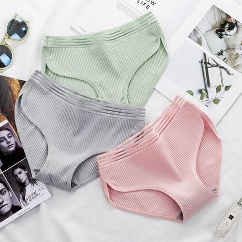 100% Cotton Hollow Striped Womens Panties Briefs Low Waist Soft Female Underwear Skin-friendly Underpants Lady Intimates