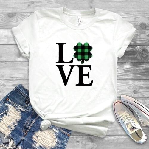 Tee Womens Shamrock Shirt Love Plaid St Patrick Day Shirt Lucky Af Shirts St Patricks Day T-Shirt