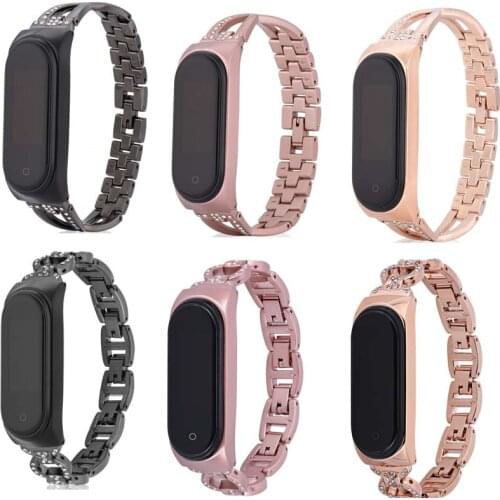 Women belt For Xiaomi MiBand4 Wrist band Strap diamond Stainless Steel belt For Miband 3 accessories