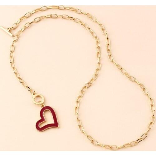 Korean womens fashion personality red love necklace sweater chain