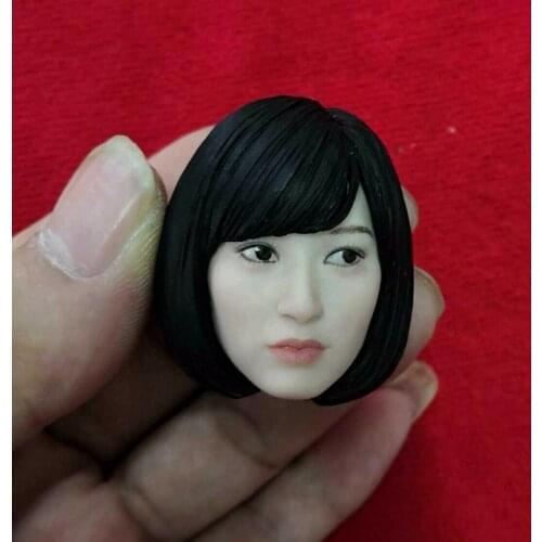 1:6 Scale beauty girl Head Sculpt With dark black pvc hair Asian Star Head Carving 12'' Figure short white skin Head