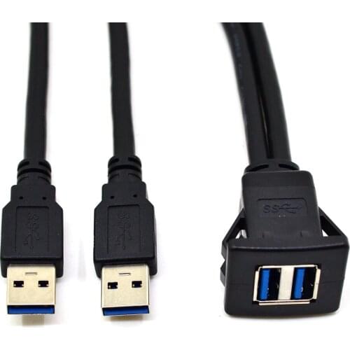 1M Square 2 Ports Dual USB 3.0 A male to female AUX Flush Mount Extension Cable for Car Truck Boat Motorcycle Dashboard Panel