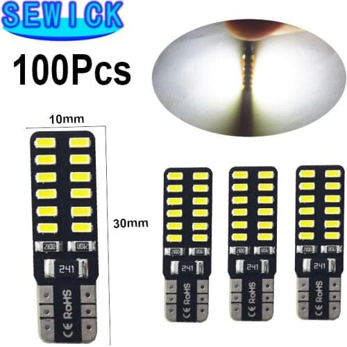 100pcs Car T10 LED 194 168 W5W 3014 SMD 24 LED Auto Clearance Light Parking lamps Side Light Bulb DC12V