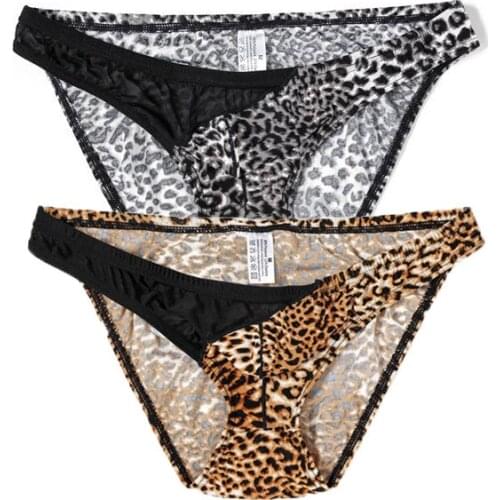 2PCS Gay Underwear Leopard Printed Mesh Sexy Briefs Bugle Pouch Mini Panties Seamless Slip Homme Bikini Lingerie Underpants XL