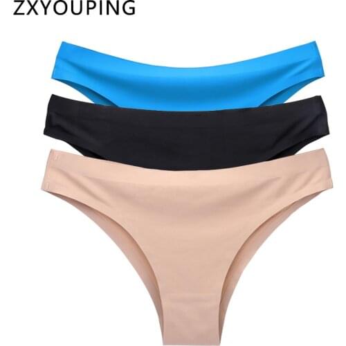 3 Pcs Solid Ice Silk Seamless Panties Briefs Women Underwear Sexy Panties Lingerie low-rise Plus Size Briefs Ladies Female New