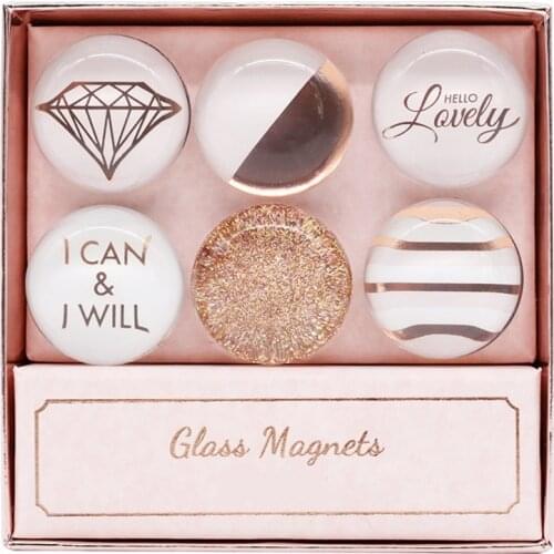 Rose Gold Fridge Magnets 6 Pack Round Glass Refrigerator Magnet Sticker Use at Home Kitchen School Office for Refrigerator Dry Erase Board and Whiteboard Gift Idea