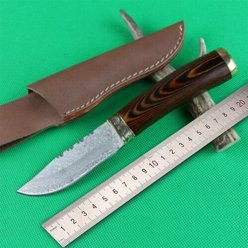 Free shipping High-end sharp Damascus straight knife Collect the hunting knife Outdoor tools wood handle