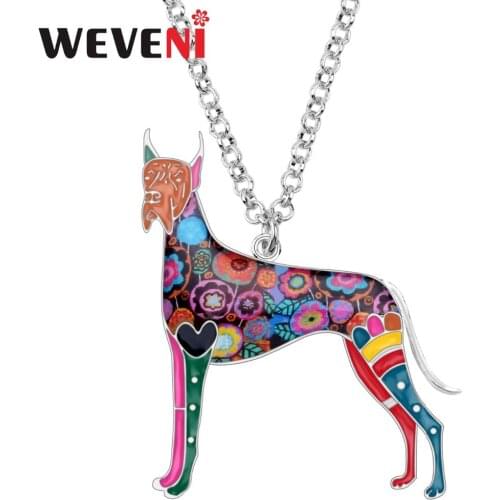 WEVENI Enamel Alloy Great Dane Dog Necklace Pendant Chain Choker Unique Animal Gift Jewelry For Women Girls Pet Lovers Bijoux